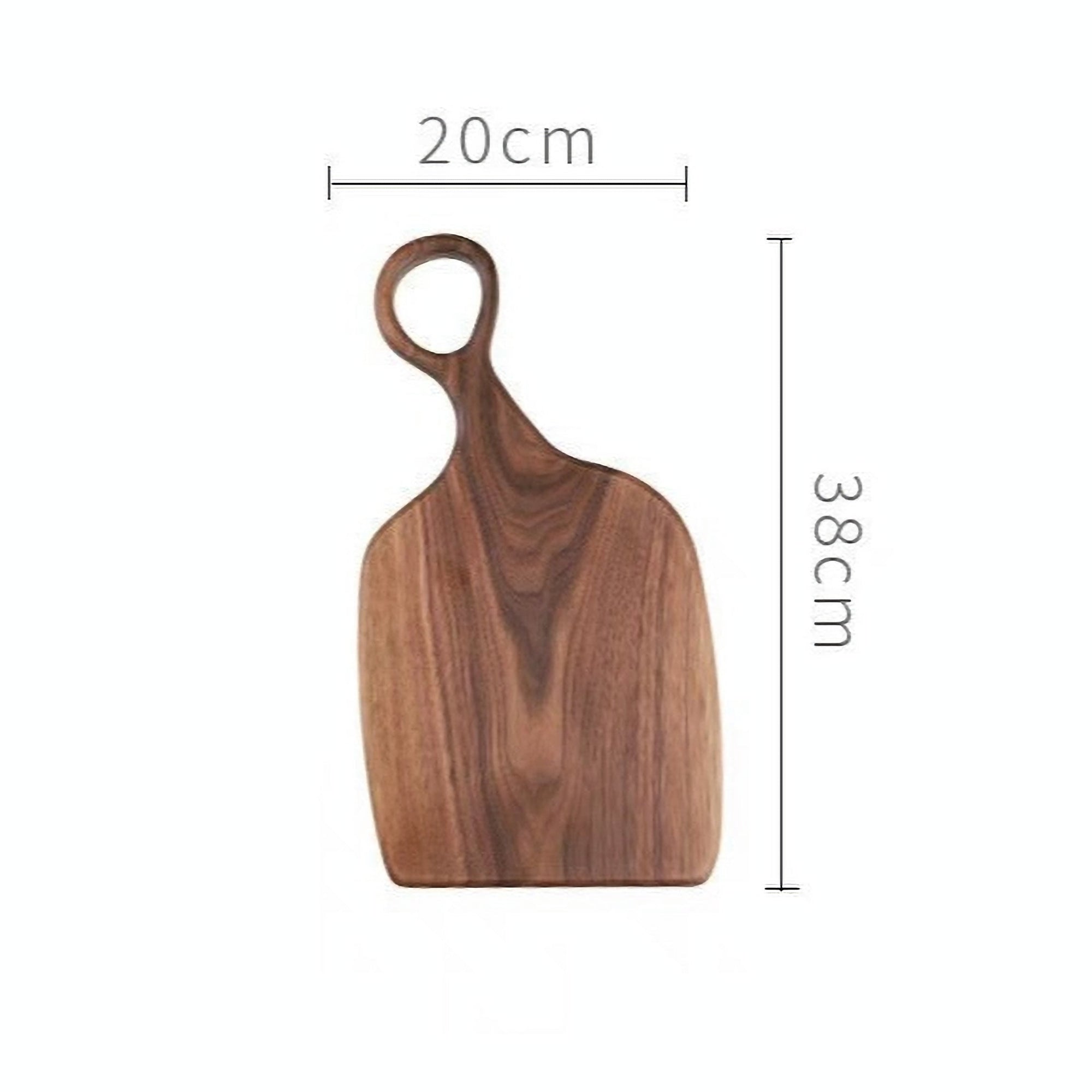 Wooden cutting board with dimensions on a white background